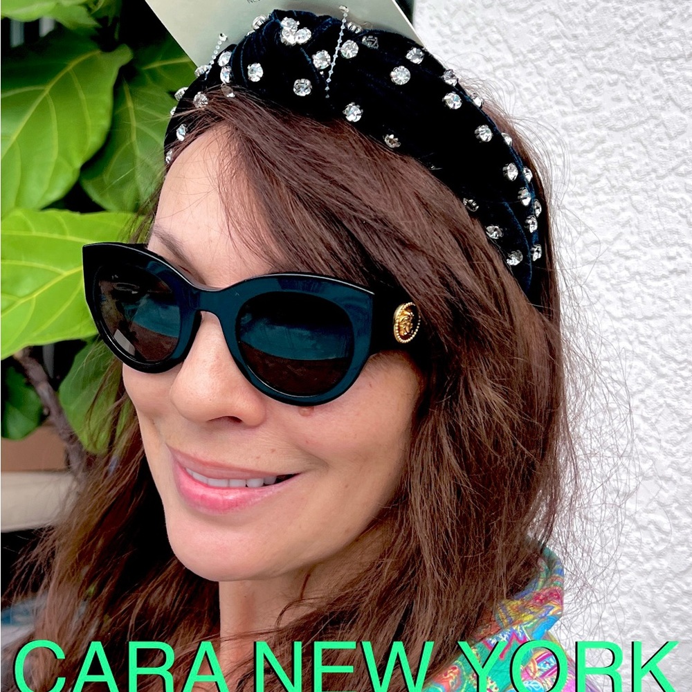 CARA NEW YORK velvet KNOT rhinestones headband very dark green